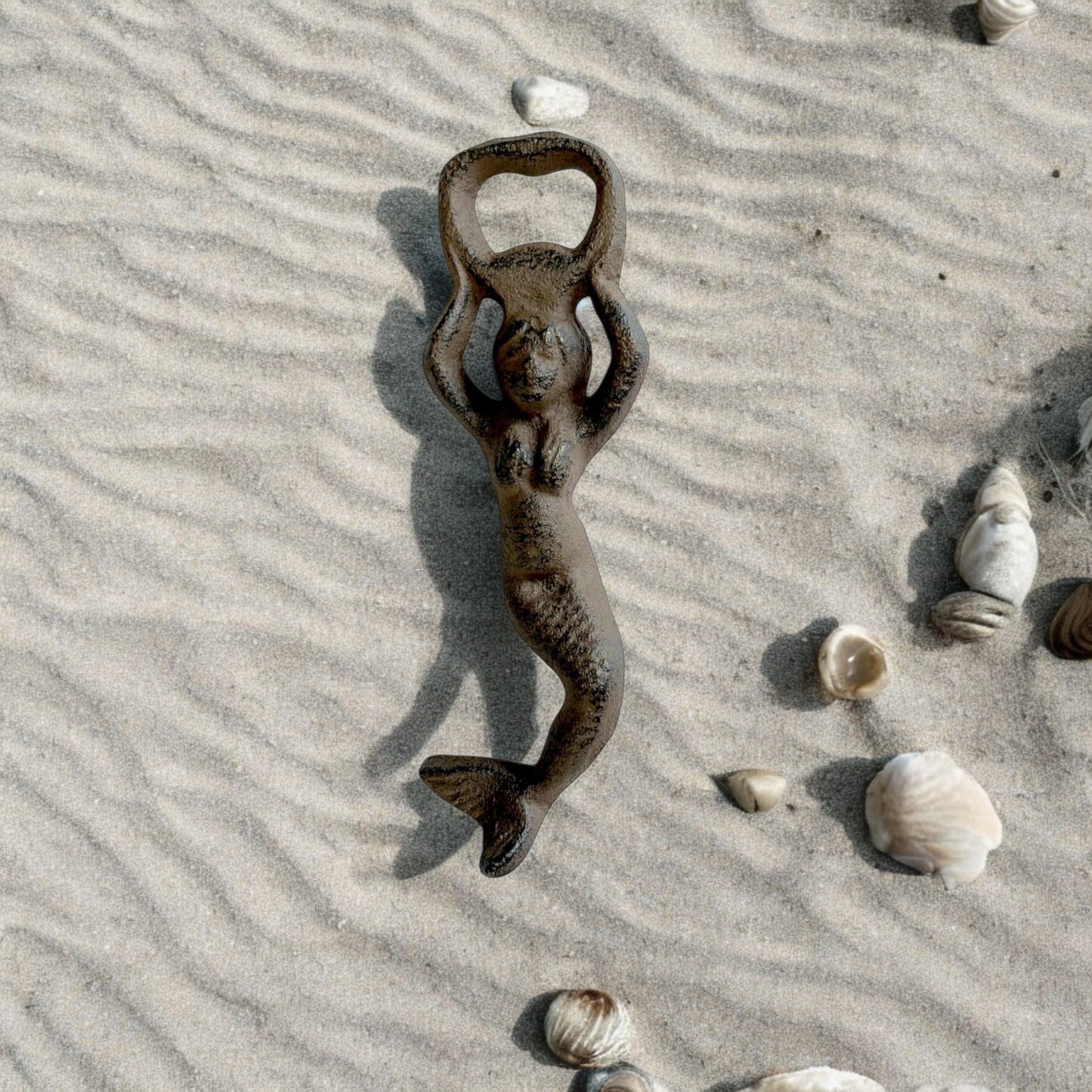 Rustic Cast Iron Mermaid Bottle Opener, Nautical Beach Decor Accent