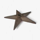 Rustic cast iron star accent, flat 3D profile showing dimensional points, weathered bronze patina