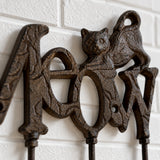 Meow Cat Hook Rack, Cast Iron 4-Hook Wall Mount for Coats and Keys, 8" 56563 shot 2