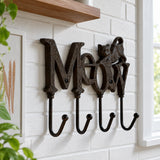 Meow Cat Hook Rack, Cast Iron 4-Hook Wall Mount for Coats and Keys, 8" 56563 shot 4