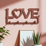 Cast iron LOVE heart hook rack with four hanging hooks and rust-brown vintage finish