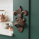 Fleur-de-Lis Bottle Opener, Wall Mounted Cast Iron Bar Tool, 5.5" 58003 shot 1