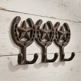 Star Horseshoe Triple Wall Hooks, Cast Iron for Coats, Bags or Scarves, 9.1" 58008 shot 2