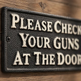 "Please Check Your Guns at the Door" Cast Iron Saloon Sign, 7.6" 58015 shot 3