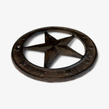 Cast iron star badge angled 3D view showing thick metal construction and rustic weathering