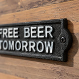 "Free Beer Tomorrow" Cast Iron Wall Plaque, Bar and Patio, 8.3" 58028 shot 3