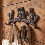 Squirrel Family 4-Hook Rack, Cast Iron Woodland Wall Hooks, 13.4" 58208 shot 4