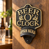Beer O'Clock Bottle Opener, Wall Mounted Cast Iron Bar Sign, 6" 58646 shot 1