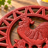 Rooster Trivet, Red Cast Iron Farmhouse Kitchen Table Decor, 7.5" 58665 shot 2