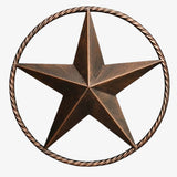 Antique bronze copper star wall sign with rope border details rustic western style