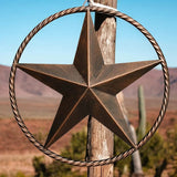 Rustic bronze copper five-point barn star with rope border western home decor