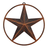 Metal barn star decor close-up, copper finish with clean ring border detail