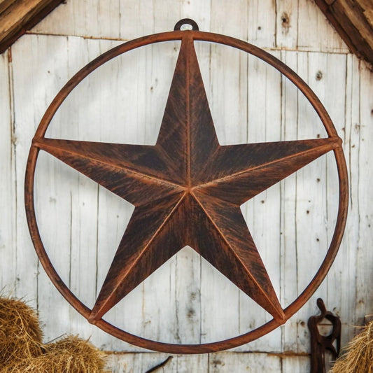 Metal Barn Wall Star, Brushed Copper with Smooth Ring Accent