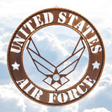 Air Force seal laser cut cast iron wall art, brown finish, 17.5 inch military decor