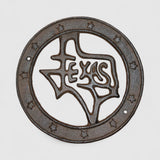 Antique gray cast iron Texas map plaque with star border and rustic finish