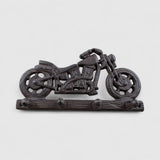 Cast iron motorcycle wall hook detailed side view, rustic biker decorative hardware