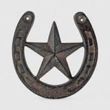 Decorative cast iron horseshoe with star cutout, vintage Western style wall hanging