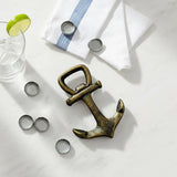 Antique bronze cast iron anchor bottle opener with cocktail glasses and towel styling