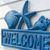 Coastal Welcome Wall Sign, Blue Cast Iron with Seashells, 7.9" GB58028 shot 2