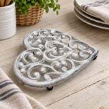 Heart Trivet and Pot Holder, Distressed White Cast Iron, 8.1" GB58031 shot 1