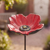 Poppy Bird Feeder and Bath, Red Cast Iron Garden Stake Outdoor Decor, 30" GB78022 shot 2