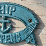 "Ship Happens" Boat Wall Sign, Blue Cast Iron Nautical Porch Decor, 7.8" GB78029 shot 3