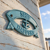 "Ship Happens" Boat Wall Sign, Blue Cast Iron Nautical Porch Decor, 7.8" GB78029 shot 4