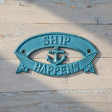 "Ship Happens" Boat Wall Sign, Blue Cast Iron Nautical Porch Decor, 7.8" GB78029 shot 1