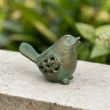 Close view of cast iron bird figurine with cutout tail detail, SKU GB78055