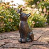 Cat with Butterfly Figurine, Verdigris Cast Iron Statue, 5.9" GB78056 shot 3