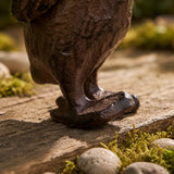 Close view of bronze-brown cast iron duck figurine for shelf or patio display, SKU GB78061