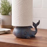 Blue cast iron whale paper towel holder kitchen stand, product view 2