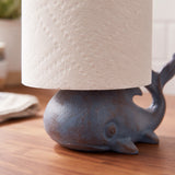 Blue cast iron whale paper towel holder kitchen stand, product view 3
