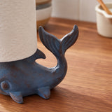 Blue cast iron whale paper towel holder kitchen stand, product view 4