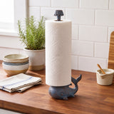 Blue cast iron whale paper towel holder kitchen stand, product view 1
