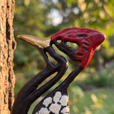 Painted cast iron woodpecker tree wall plaque for garden or patio, product view 2