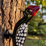 Painted cast iron woodpecker tree wall plaque for garden or patio, product view 3