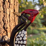 Painted cast iron woodpecker tree wall plaque for garden or patio, product view 4