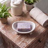 Small cast iron bathtub soap dish with raised claw feet, SKU GB78082