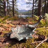 Maple Leaf Bird Feeder, Mint Green Cast Iron, Garden Decor, 8.1" GB78089 shot 1