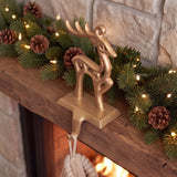 Reindeer Stocking Holder, Champagne Gold Cast Iron, Seasonal Decor, 7.5" GB78092 shot 3