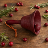Burgundy cast iron hand bell for holiday mantel or table display, SKU GB78097