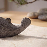 Front angled view of textured gray cast iron pufferfish shelf accent, SKU GB78104