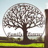 Family Forever 23 inch round laser-cut metal tree silhouette sign with flowing branches