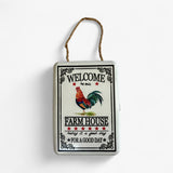 Welcome to our farm house metal sign with red rooster illustration, decorative cast iron wall plaque