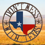 Dont Mess with Texas 18 inch metal wall sign with Texas shape, red white blue colors