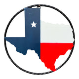 Texas map metal sign with rope ring border, dark blue and red patriotic home decor