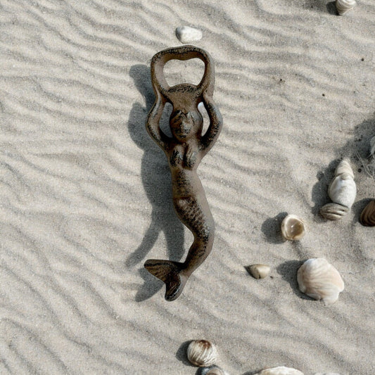 Rustic Cast Iron Mermaid Bottle Opener, Nautical Beach Decor Accent