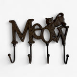 Whimsical Cast Iron Meow Cat Hook Rack, Rustic Wall Organizer
