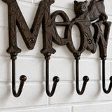 Meow Cat Hook Rack, Cast Iron 4-Hook Wall Mount for Coats and Keys, 8" 56563 shot 3